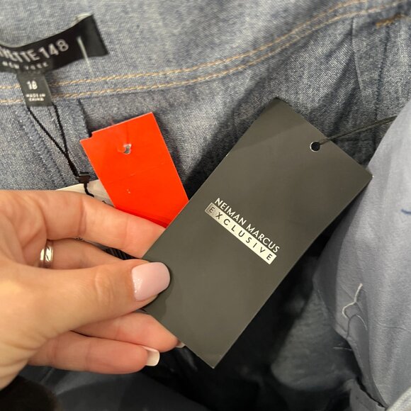 $398 NWT Lafayette 148 Blue Note Melange Denim Waist Tie Shorts size 18 - Picture 4 of 4